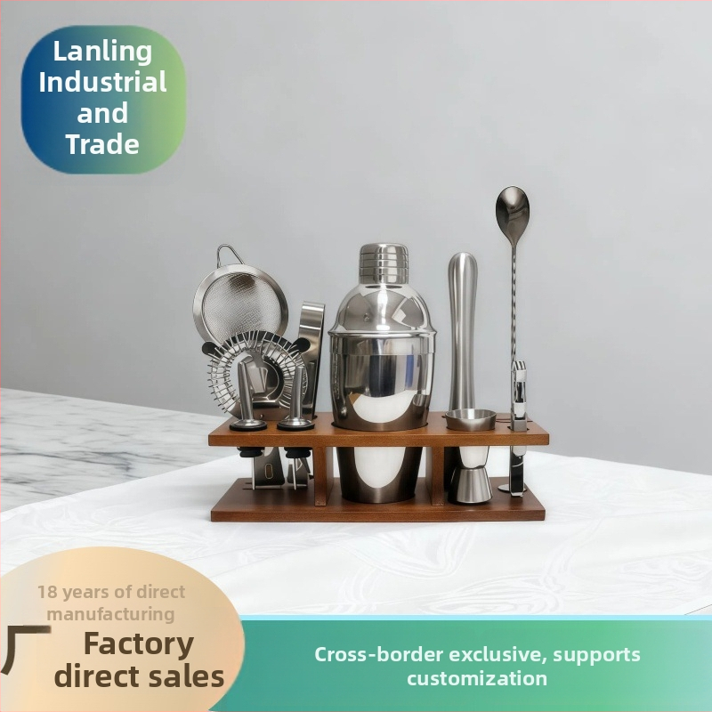 Sada na miešanie kokteilov – LanLing, nerezová oceľ, moderný štýl, 9 ks v balení, 11 komponentov