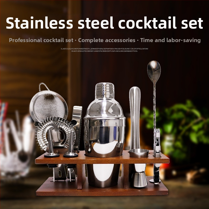 Sada na miešanie kokteilov – LanLing, nerezová oceľ, moderný štýl, 9 ks v balení, 11 komponentov