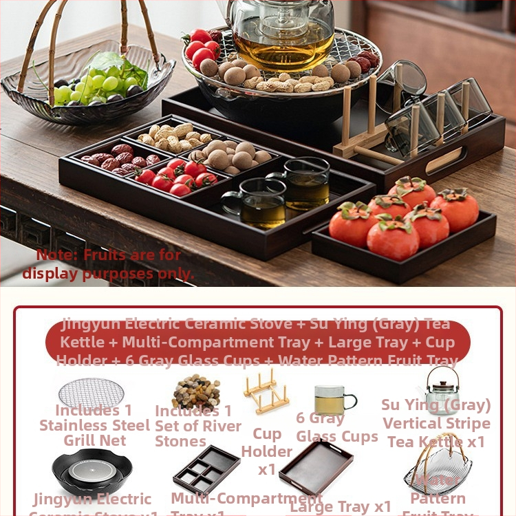 Keramický set na čaj s elektrickou keramickou doskou pre domáce použitie — Celadon glazúra, varná funkcia, obsahuje čajník a čajové doplnky, darčekové balenie, balenie 6 kusov
