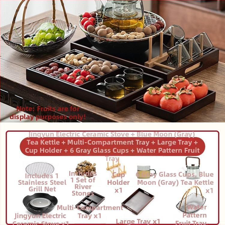 Keramický set na čaj s elektrickou keramickou doskou pre domáce použitie — Celadon glazúra, varná funkcia, obsahuje čajník a čajové doplnky, darčekové balenie, balenie 6 kusov
