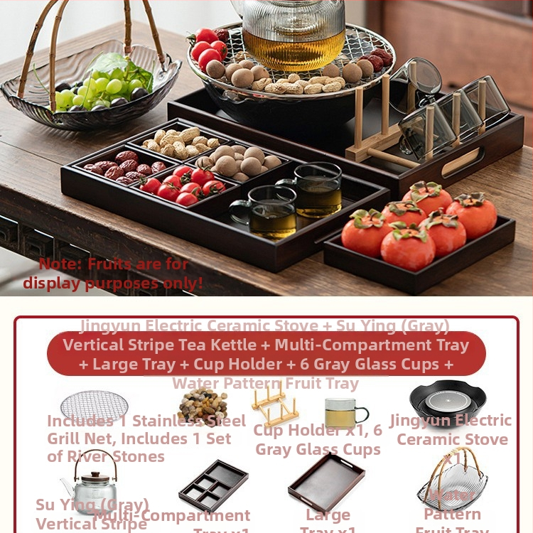 Keramický set na čaj s elektrickou keramickou doskou pre domáce použitie — Celadon glazúra, varná funkcia, obsahuje čajník a čajové doplnky, darčekové balenie, balenie 6 kusov