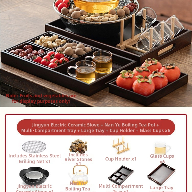 Keramický set na čaj s elektrickou keramickou doskou pre domáce použitie — Celadon glazúra, varná funkcia, obsahuje čajník a čajové doplnky, darčekové balenie, balenie 6 kusov