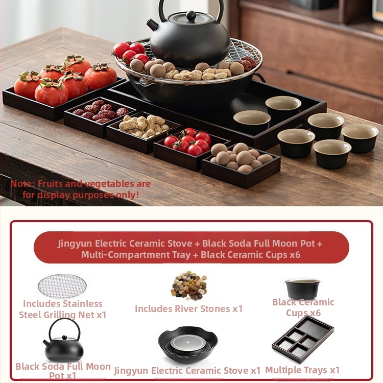 Keramický set na čaj s elektrickou keramickou doskou pre domáce použitie — Celadon glazúra, varná funkcia, obsahuje čajník a čajové doplnky, darčekové balenie, balenie 6 kusov