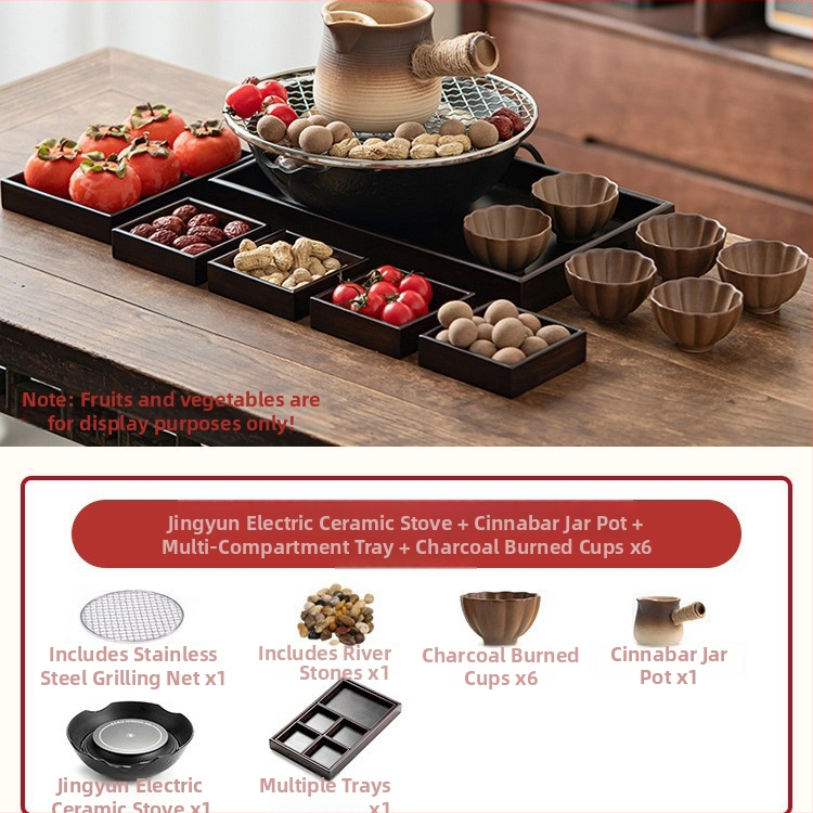 Keramický set na čaj s elektrickou keramickou doskou pre domáce použitie — Celadon glazúra, varná funkcia, obsahuje čajník a čajové doplnky, darčekové balenie, balenie 6 kusov