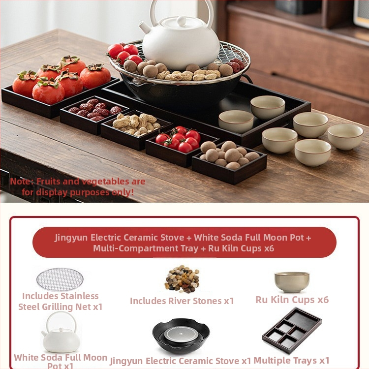Keramický set na čaj s elektrickou keramickou doskou pre domáce použitie — Celadon glazúra, varná funkcia, obsahuje čajník a čajové doplnky, darčekové balenie, balenie 6 kusov