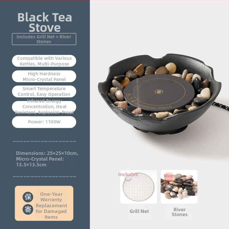 Keramický set na čaj s elektrickou keramickou doskou pre domáce použitie — Celadon glazúra, varná funkcia, obsahuje čajník a čajové doplnky, darčekové balenie, balenie 6 kusov