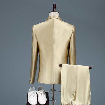 Muško odijelo za voditelje i scenske nastupe, prednja kopča s jednim gumbom, rever s otvorom, tkanina: smjesa kemijskih vlakana s 60% viskoze, tehnologija lijepljenja podstave