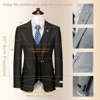 Esküvői öltöny vőlegénynek, Slim Fit, egygombos, peaked lapel, hátul középső hasítás, vasalást nem igényel