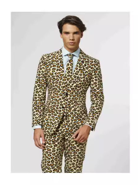 Muški casual kostim-set s 3D cvjetnim printom, slim fit, stojeći ovratnik, zatvaranje s dva gumba, lagana tkanina