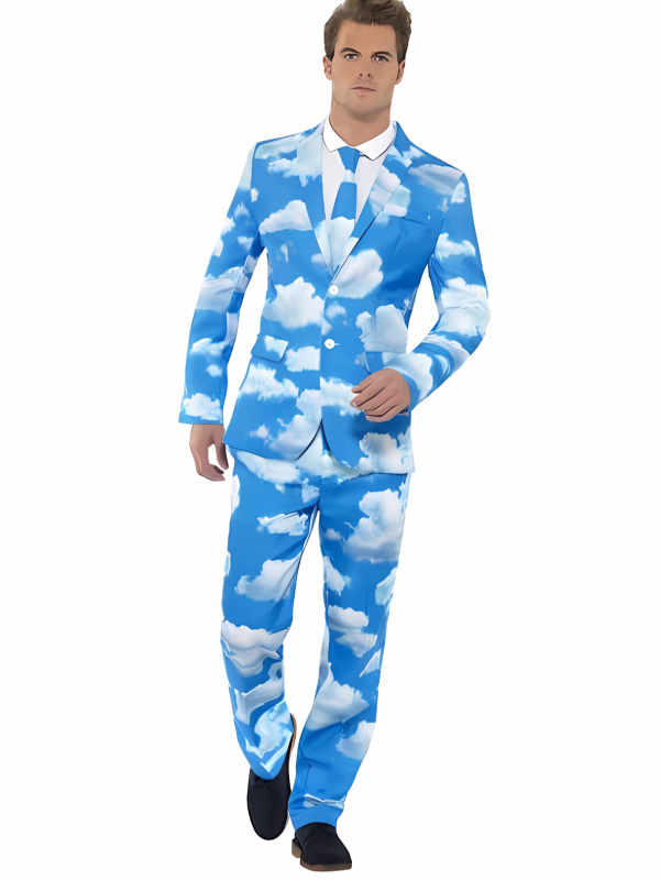 Muški casual kostim-set s 3D cvjetnim printom, slim fit, stojeći ovratnik, zatvaranje s dva gumba, lagana tkanina