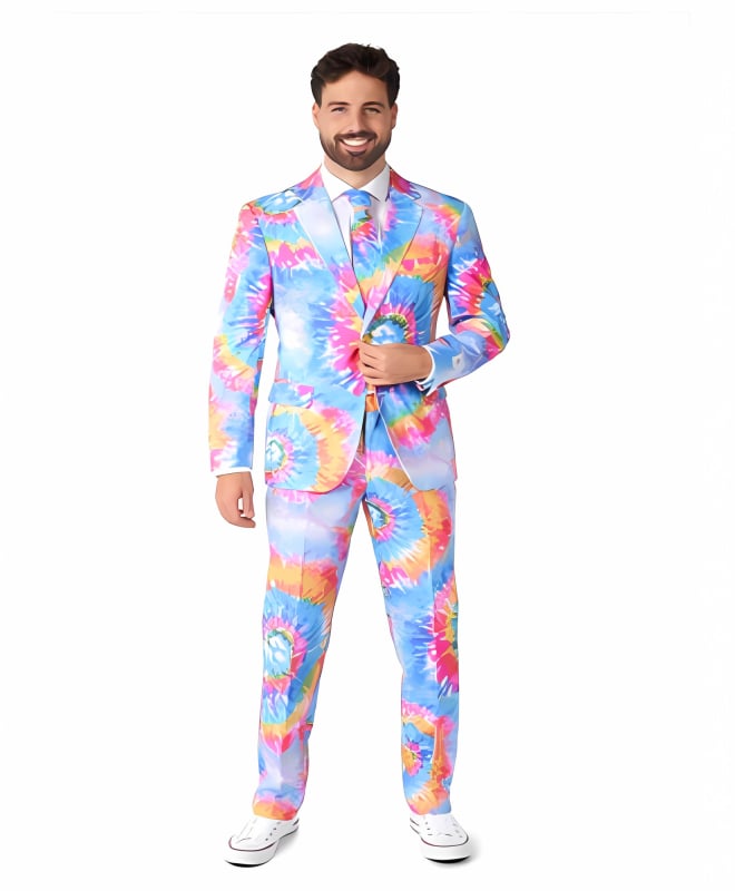 Muški casual kostim-set s 3D cvjetnim printom, slim fit, stojeći ovratnik, zatvaranje s dva gumba, lagana tkanina