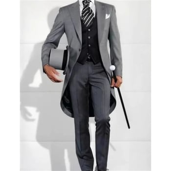 Slim-fit formalni tailcoat s špicastim ovratnikom, jedno dugme, smjesa vlakana od poliester, ljetno nošenje, za bankete i scenske nastupe, džepni ukrasi