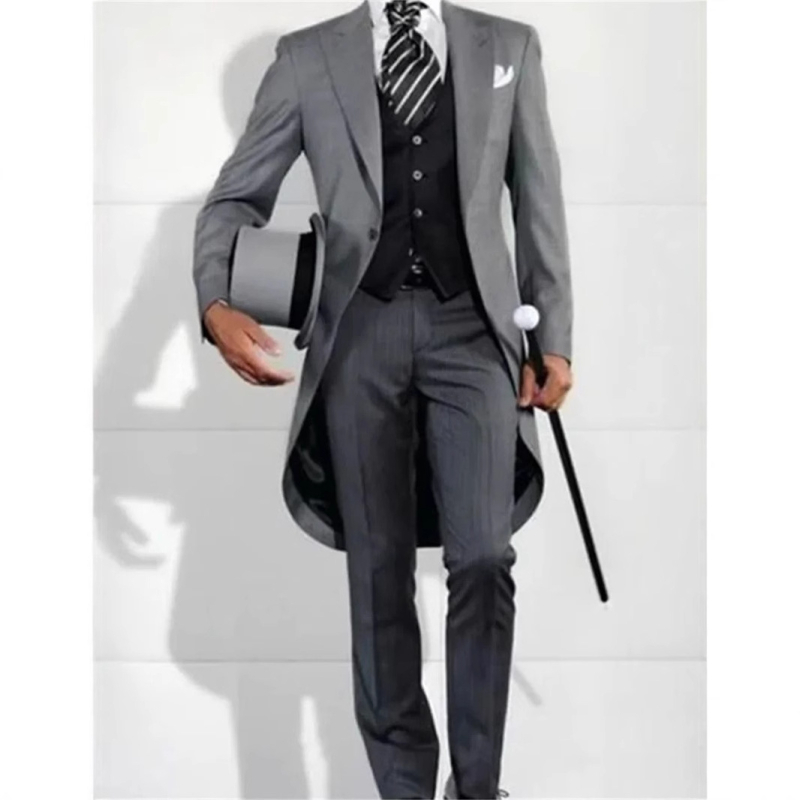 Slim-fit formalni tailcoat s špicastim ovratnikom, jedno dugme, smjesa vlakana od poliester, ljetno nošenje, za bankete i scenske nastupe, džepni ukrasi
