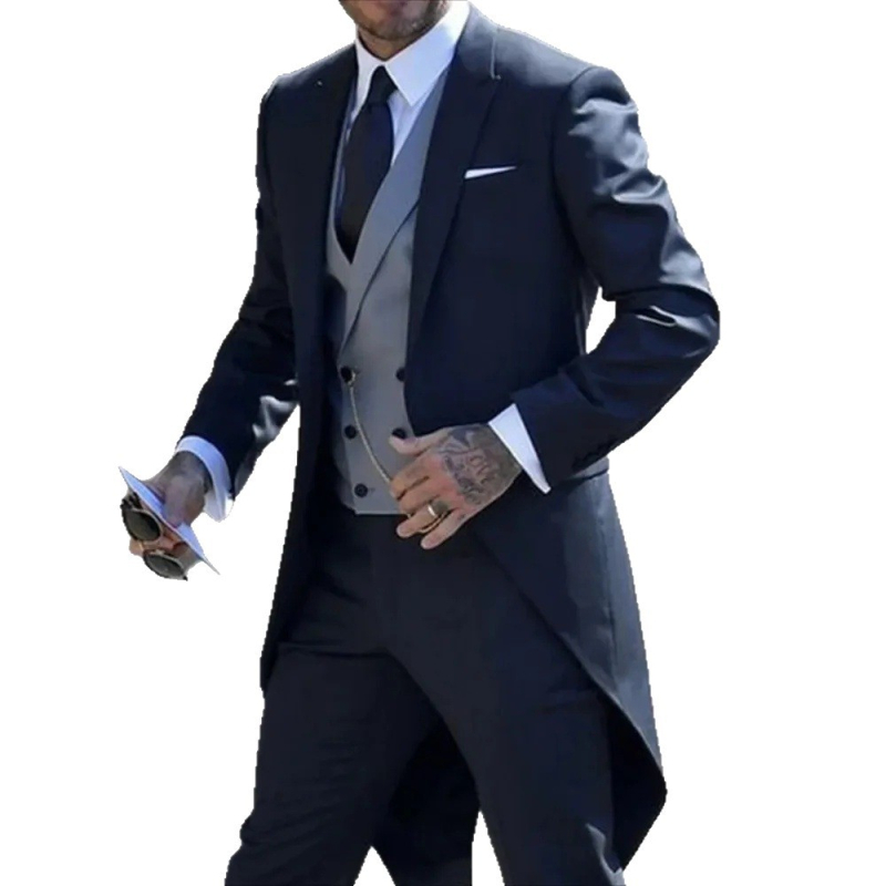 Slim-fit formalni tailcoat s špicastim ovratnikom, jedno dugme, smjesa vlakana od poliester, ljetno nošenje, za bankete i scenske nastupe, džepni ukrasi