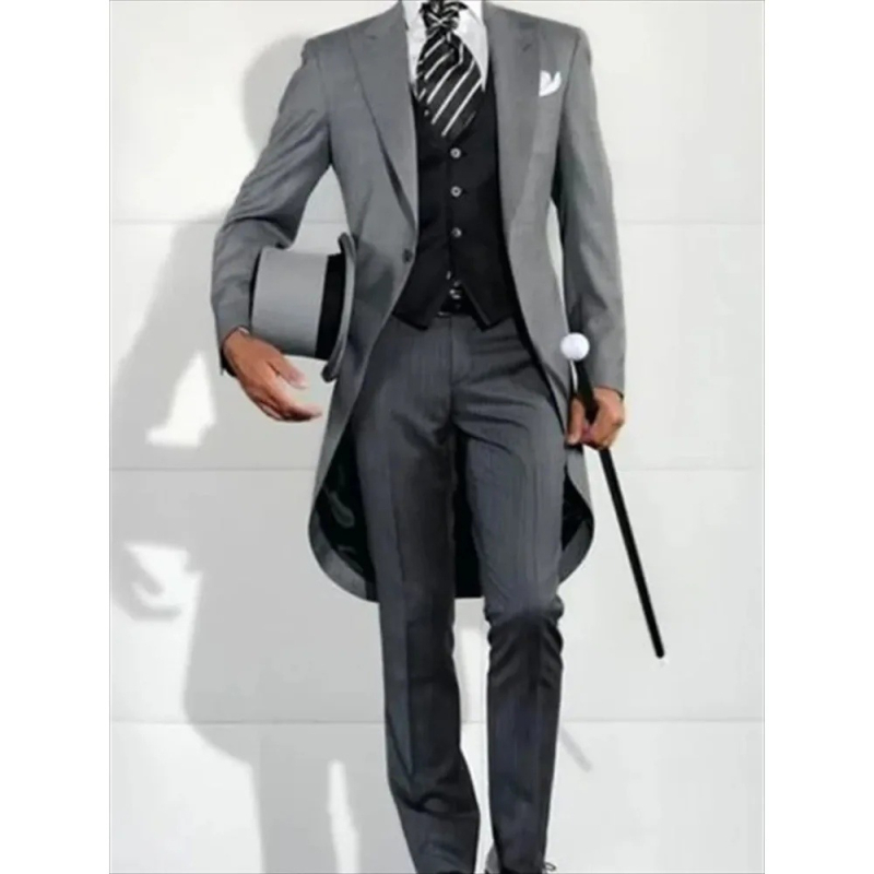 Slim-fit formalni tailcoat s špicastim ovratnikom, jedno dugme, smjesa vlakana od poliester, ljetno nošenje, za bankete i scenske nastupe, džepni ukrasi