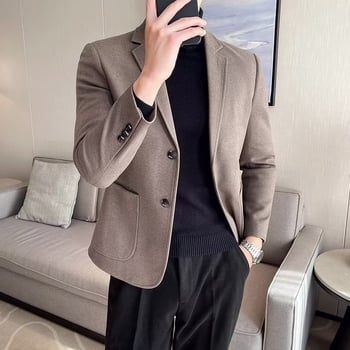 Muški slim-fit sako od korduroja s dodatkom lana, jednoredo s dvjema kopčama, zimsko sako