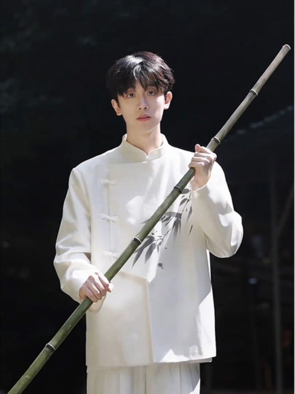 Férfi Zhongshan-stílusú lenvászon zakó álló gallérral, karcsúsított fazon, tavasz 2025