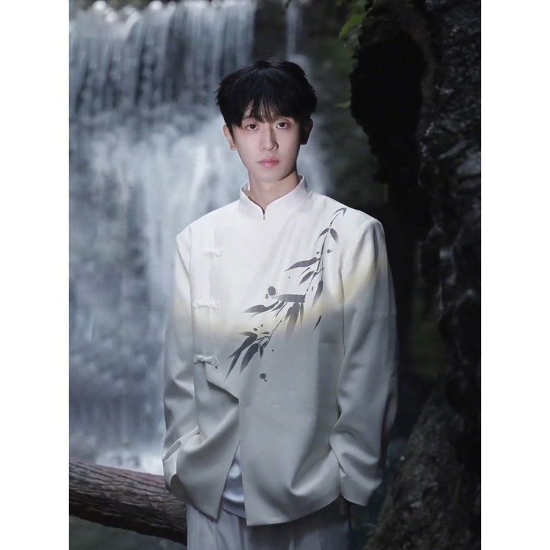 Férfi Zhongshan-stílusú lenvászon zakó álló gallérral, karcsúsított fazon, tavasz 2025