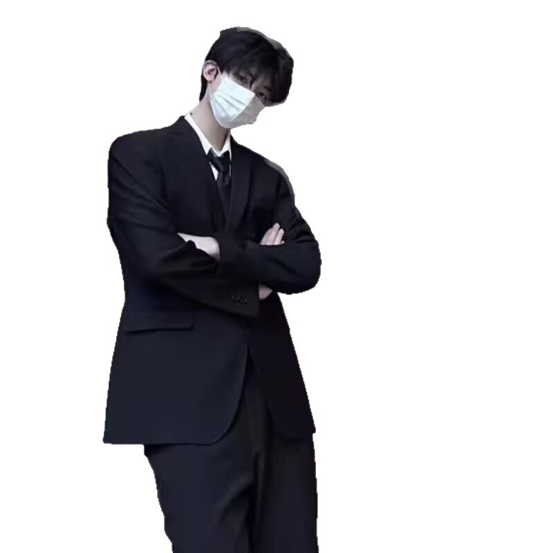 Muški casual odijelo set, slim-fit kroj, jednobojno sakou s dva gumba, jednobojna tkanina, tkanina od smjese kemijskih vlakana s poliesterom, pogodan za proljeće i jesen