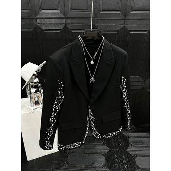 Casual dvodijelni sako i hlače s bisernom izvezom, korejskog stila, Slim-Fit, korduroj i lan