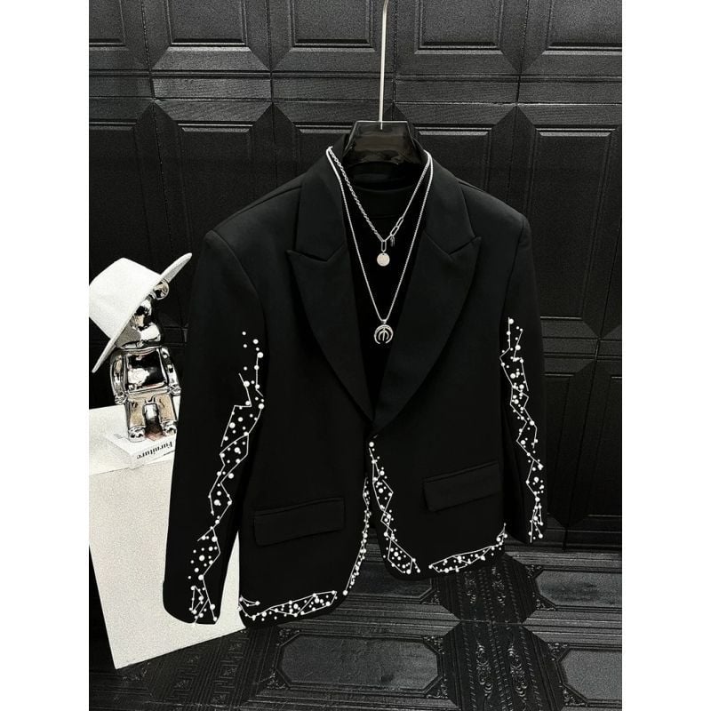 Casual dvodijelni sako i hlače s bisernom izvezom, korejskog stila, Slim-Fit, korduroj i lan