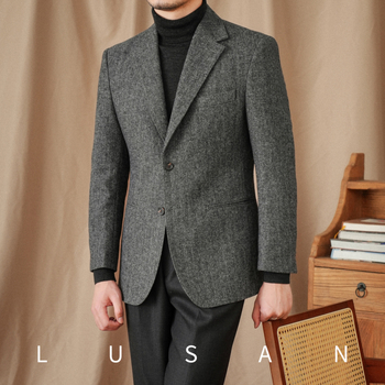 Muško odijelo Slim Fit od vune, uzorak herringbone, plosni rever, jednoredno, jesen 2025