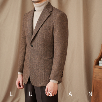 Muško odijelo Slim Fit od vune, uzorak herringbone, plosni rever, jednoredno, jesen 2025