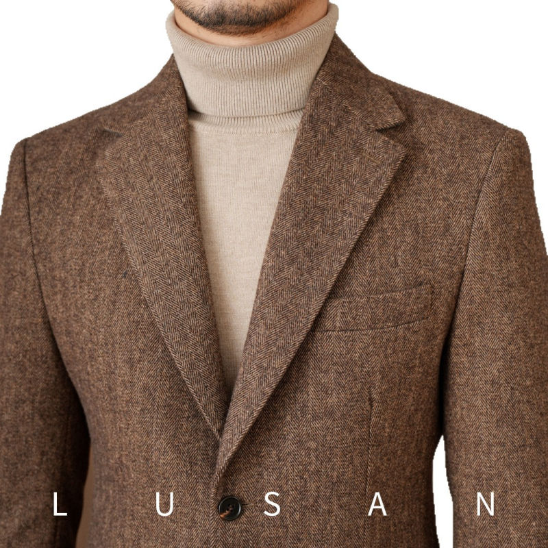 Muško odijelo Slim Fit od vune, uzorak herringbone, plosni rever, jednoredno, jesen 2025