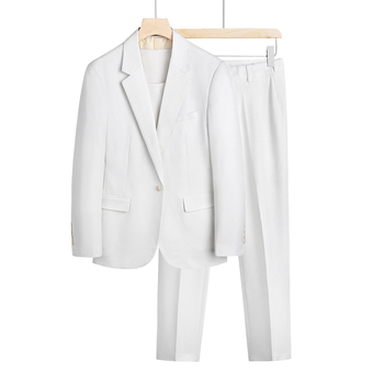 Muško slim-fit dvodijelno odijelo za mladoženju – Bonded podstava, smjesa acetata 70%, ravna ovratnica, kopčanje na jedan gumb, bočni otvor, za četiri sezone