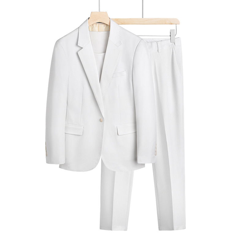 Muško slim-fit dvodijelno odijelo za mladoženju – Bonded podstava, smjesa acetata 70%, ravna ovratnica, kopčanje na jedan gumb, bočni otvor, za četiri sezone