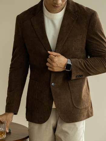 Corduroy muško sako, slim-fit, s dva gumba u jednoj liniji, jesen, poslovno-ležerni stil, 100% poliester