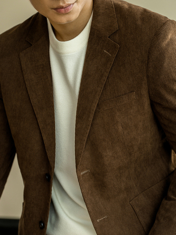 Corduroy muško sako, slim-fit, s dva gumba u jednoj liniji, jesen, poslovno-ležerni stil, 100% poliester