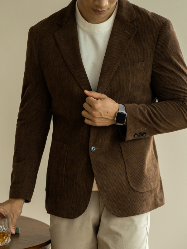 Corduroy muško sako, slim-fit, s dva gumba u jednoj liniji, jesen, poslovno-ležerni stil, 100% poliester