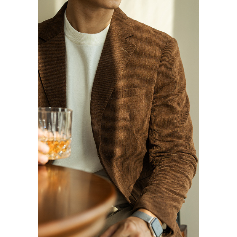 Corduroy muško sako, slim-fit, s dva gumba u jednoj liniji, jesen, poslovno-ležerni stil, 100% poliester