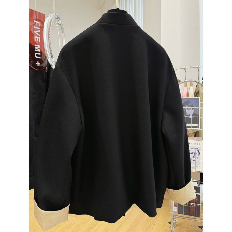 Férfi öltönyzakó etnikus stílusban, álló gallér, dupla gombolás, karcsú szabás, poliészter, őszi 2024