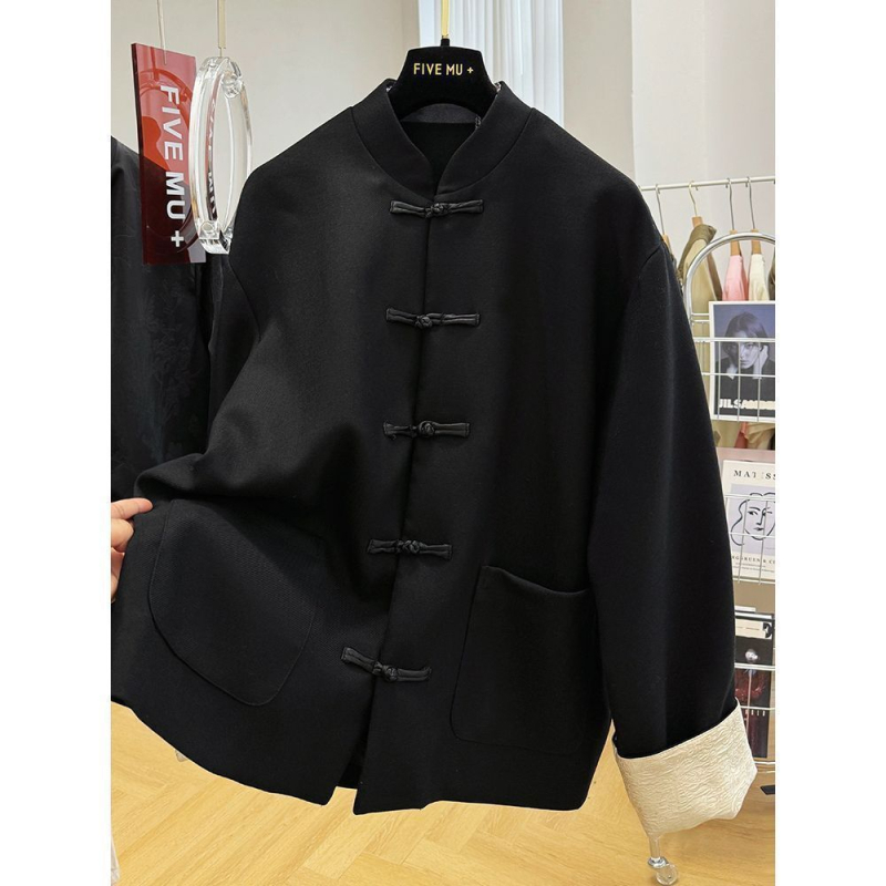 Férfi öltönyzakó etnikus stílusban, álló gallér, dupla gombolás, karcsú szabás, poliészter, őszi 2024