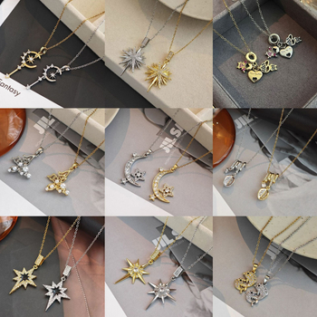 Ogrlica s klavikijskim lancem i geometrijskim privjeskom u obliku zvijezda-leptir, od nehrđajućeg čelika, višeslojni dizajn, privjesak od bakra, elektroplatina