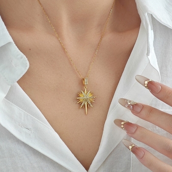 Ogrlica s klavikijskim lancem i geometrijskim privjeskom u obliku zvijezda-leptir, od nehrđajućeg čelika, višeslojni dizajn, privjesak od bakra, elektroplatina