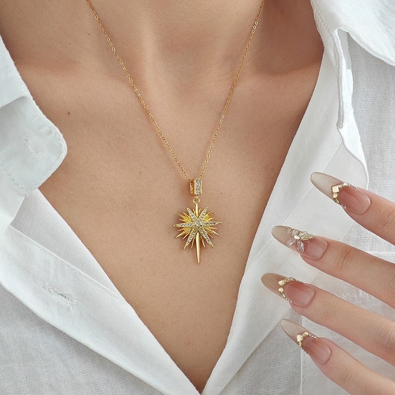 Ogrlica s klavikijskim lancem i geometrijskim privjeskom u obliku zvijezda-leptir, od nehrđajućeg čelika, višeslojni dizajn, privjesak od bakra, elektroplatina