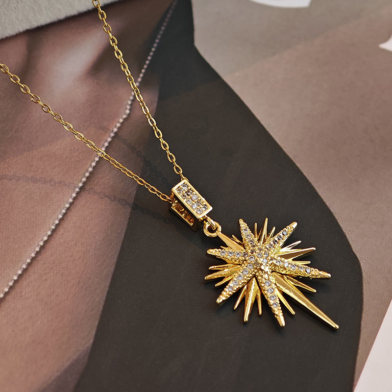 Ogrlica s klavikijskim lancem i geometrijskim privjeskom u obliku zvijezda-leptir, od nehrđajućeg čelika, višeslojni dizajn, privjesak od bakra, elektroplatina