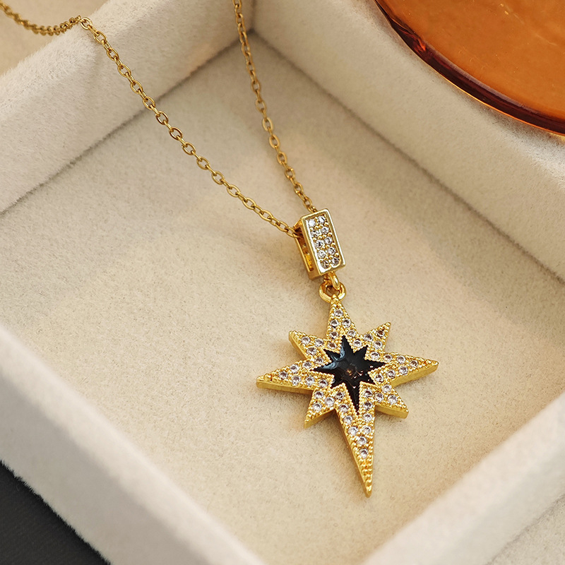 Ogrlica s klavikijskim lancem i geometrijskim privjeskom u obliku zvijezda-leptir, od nehrđajućeg čelika, višeslojni dizajn, privjesak od bakra, elektroplatina