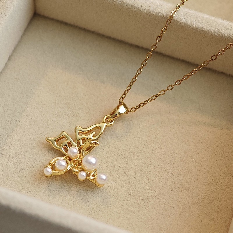 Ogrlica s klavikijskim lancem i geometrijskim privjeskom u obliku zvijezda-leptir, od nehrđajućeg čelika, višeslojni dizajn, privjesak od bakra, elektroplatina