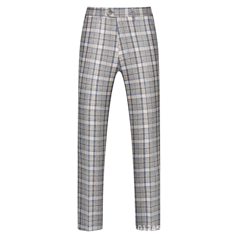Muški trodjelni kostim, karirani uzorak, slim fit, tkanina od mješavine kemijskih vlakana i viskoze, prednja placka s dva gumba, bočne šavove