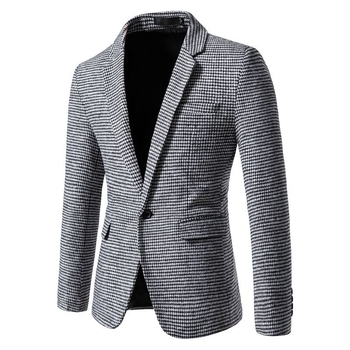 Muško karirano sako na jedno dugme, slim fit, jesen-zima, tkanina od pamuka i acetata