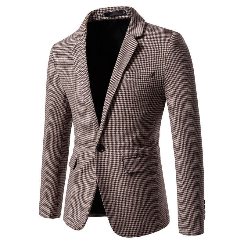 Muško karirano sako na jedno dugme, slim fit, jesen-zima, tkanina od pamuka i acetata