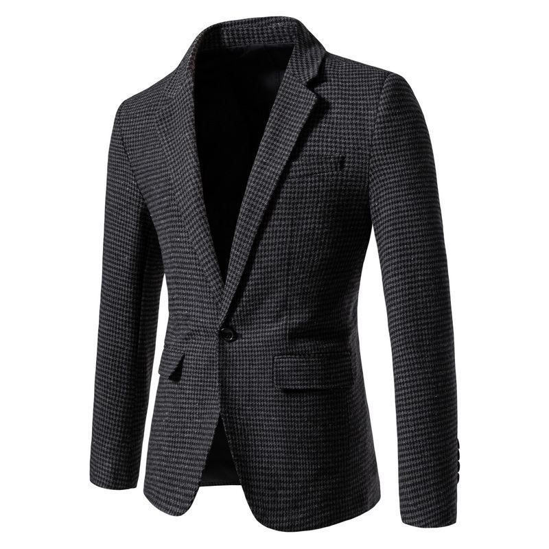 Muško karirano sako na jedno dugme, slim fit, jesen-zima, tkanina od pamuka i acetata