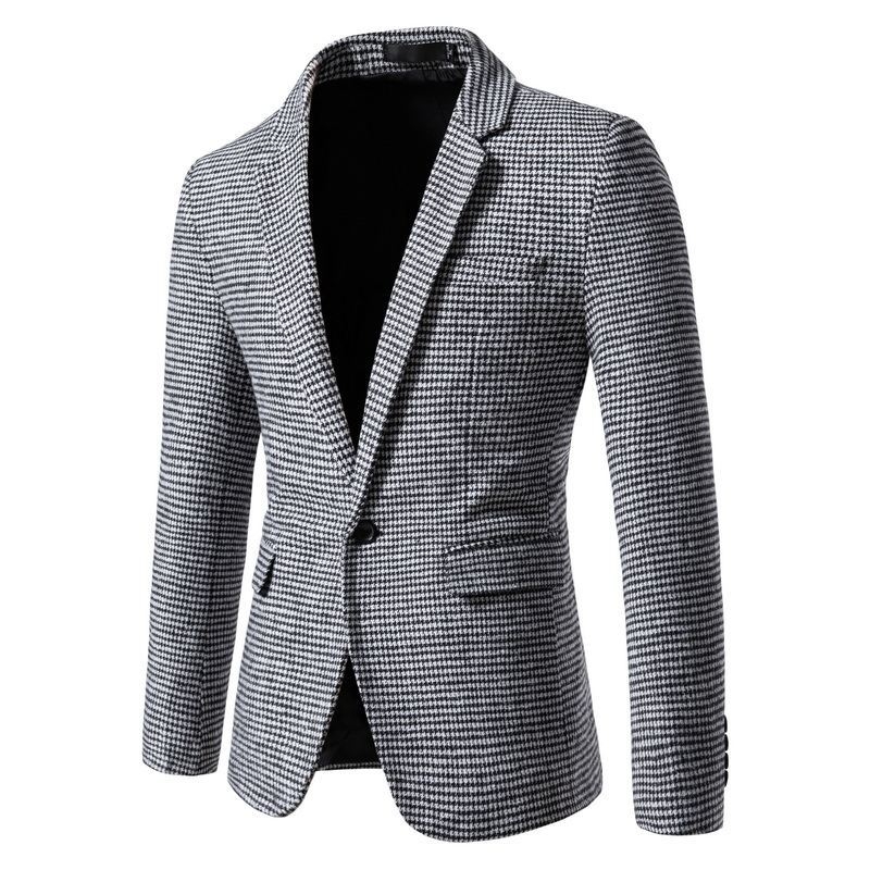 Muško karirano sako na jedno dugme, slim fit, jesen-zima, tkanina od pamuka i acetata