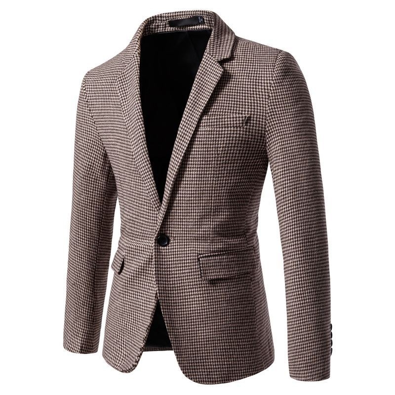 Muško karirano sako na jedno dugme, slim fit, jesen-zima, tkanina od pamuka i acetata