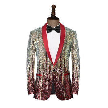 Muško sako s štrasom u gradientnom meteorskom uzorku za kazališne nastupe — Slim fit, jednim gumbom, glavna tkanina: acetat vlakna 95%, četiri sezone, ljepilo podstava