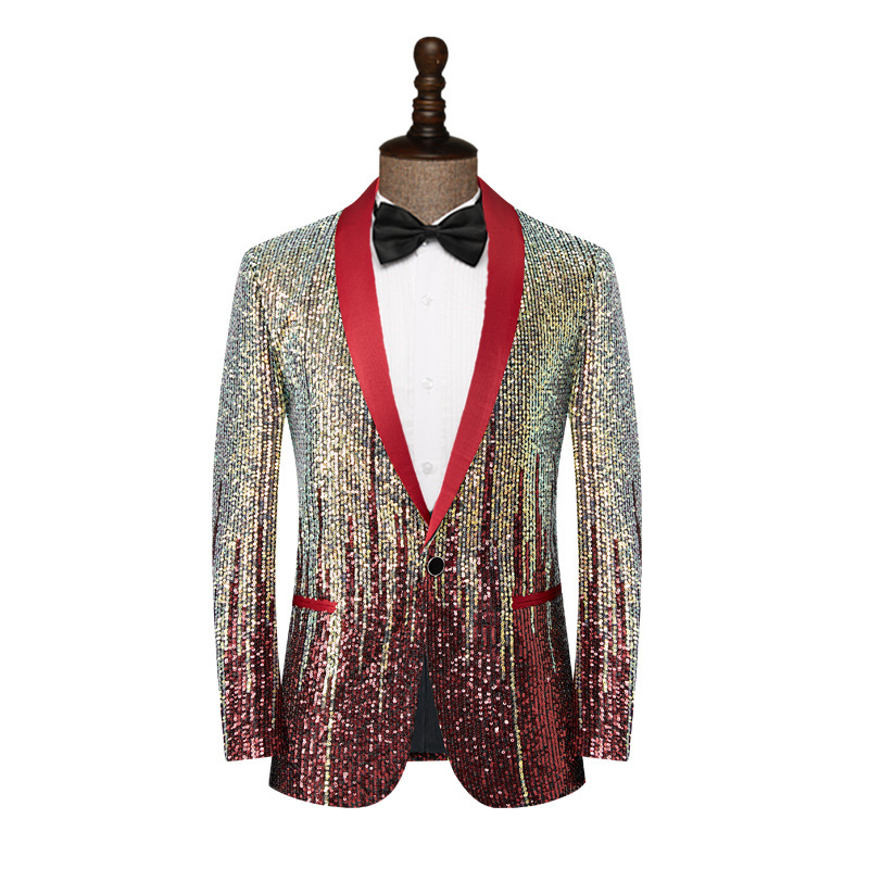 Muško sako s štrasom u gradientnom meteorskom uzorku za kazališne nastupe — Slim fit, jednim gumbom, glavna tkanina: acetat vlakna 95%, četiri sezone, ljepilo podstava